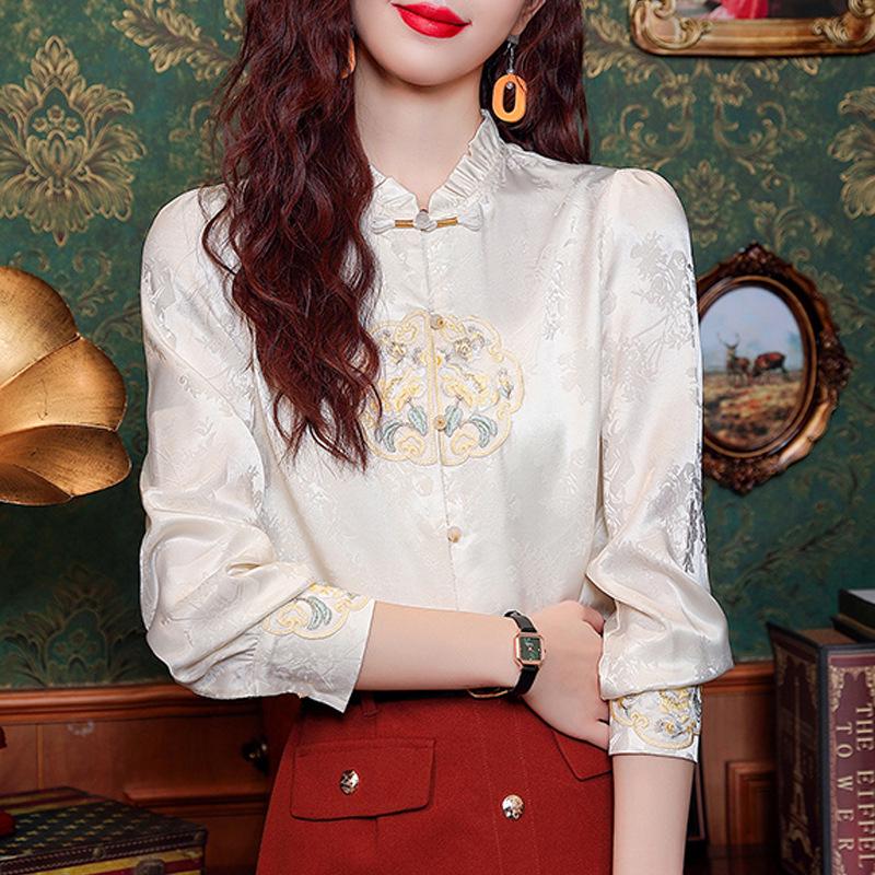 Women's Spring Retro Embroidered Chinese-Style Cheongsam Shirt