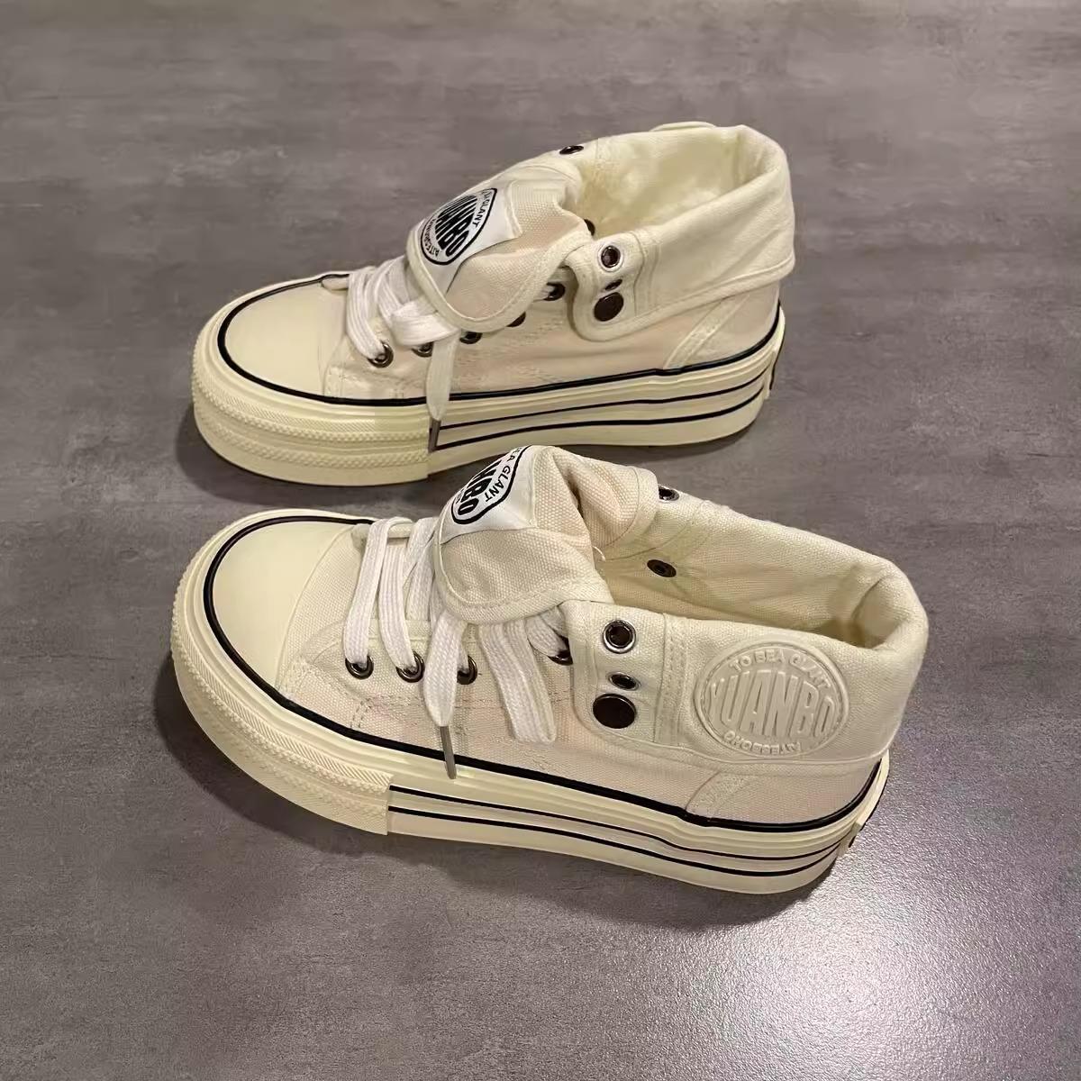 

Мода Женская 2025 Корея Высокие Кроссовки на Массивной Платформе из Холста Ретро Повседневная Обувь Boost Нишевый Дизайн для Студентов Универсальная Носка 40