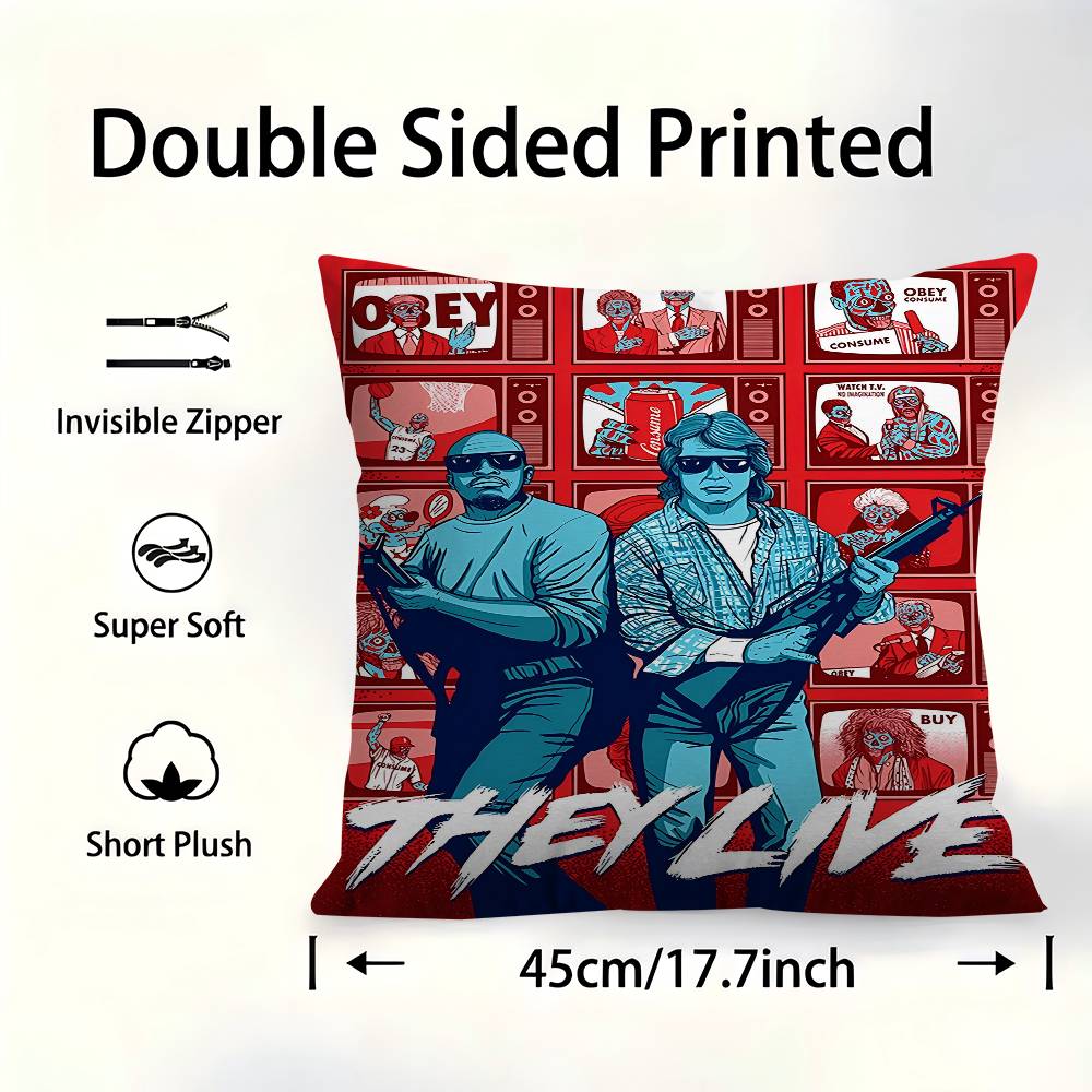 

THEY LIVE Horror Movie Office Cushion Pillowcase Car Cushion Cover45X45CM Lumbar Pillowcase Sofa Pillowcover 30cmx30cm