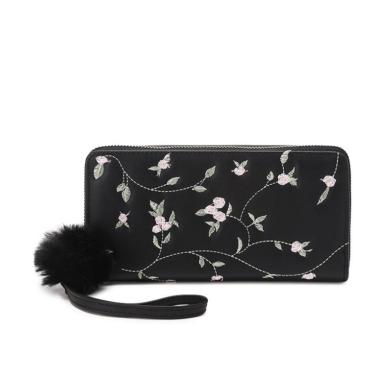 Embroidery Wallet Summer New Fashion Simple Women's Clutch Bag Hairball Wallet Card Bag One Piece