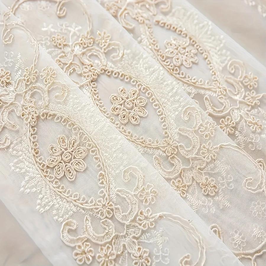 1PC Modern Embroidered Floral Pattern Sheer Curtains, Rod Pocket Design, Machine Washable Polyester Mesh Drapes for Living Room Bedroom
