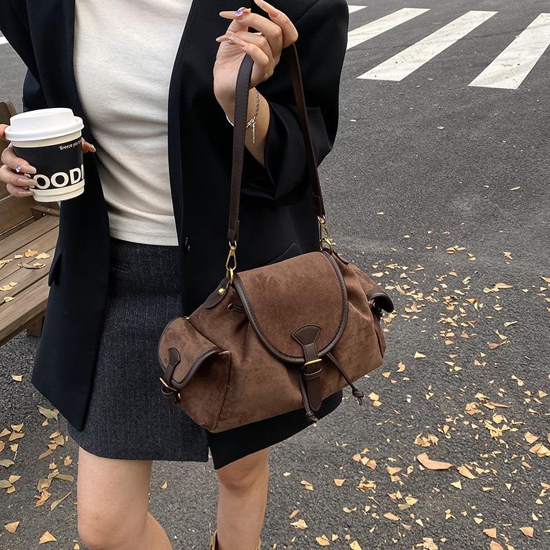Autumn suede underarm bag women's new fashion retro pillow bag high-end single shoulder handbag