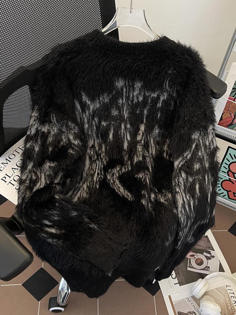 Unisex Sweter z Sztucznego Futra Mink Tie-Dye Retro – Przytulny, Miękki i Ciepły Zimowy Dzianinowy