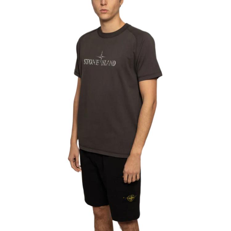 STONE ISLAND Classic Logo Print Slim Fit Raglan Short Sleeve T-Shirt Men Tops Charcoal K1S152100020S0081-V0065