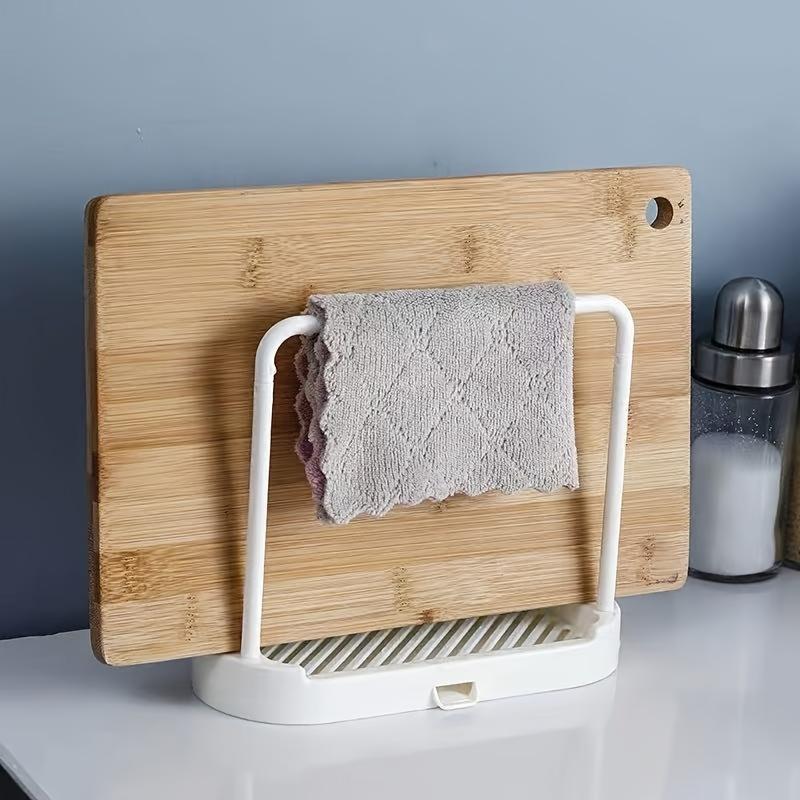 Space-Saving White Plastic Kitchen Sink Organizer - Multi-Functional Towel and Sponge Holder with Drainage Rack, Suitable for Stalls and Home Use