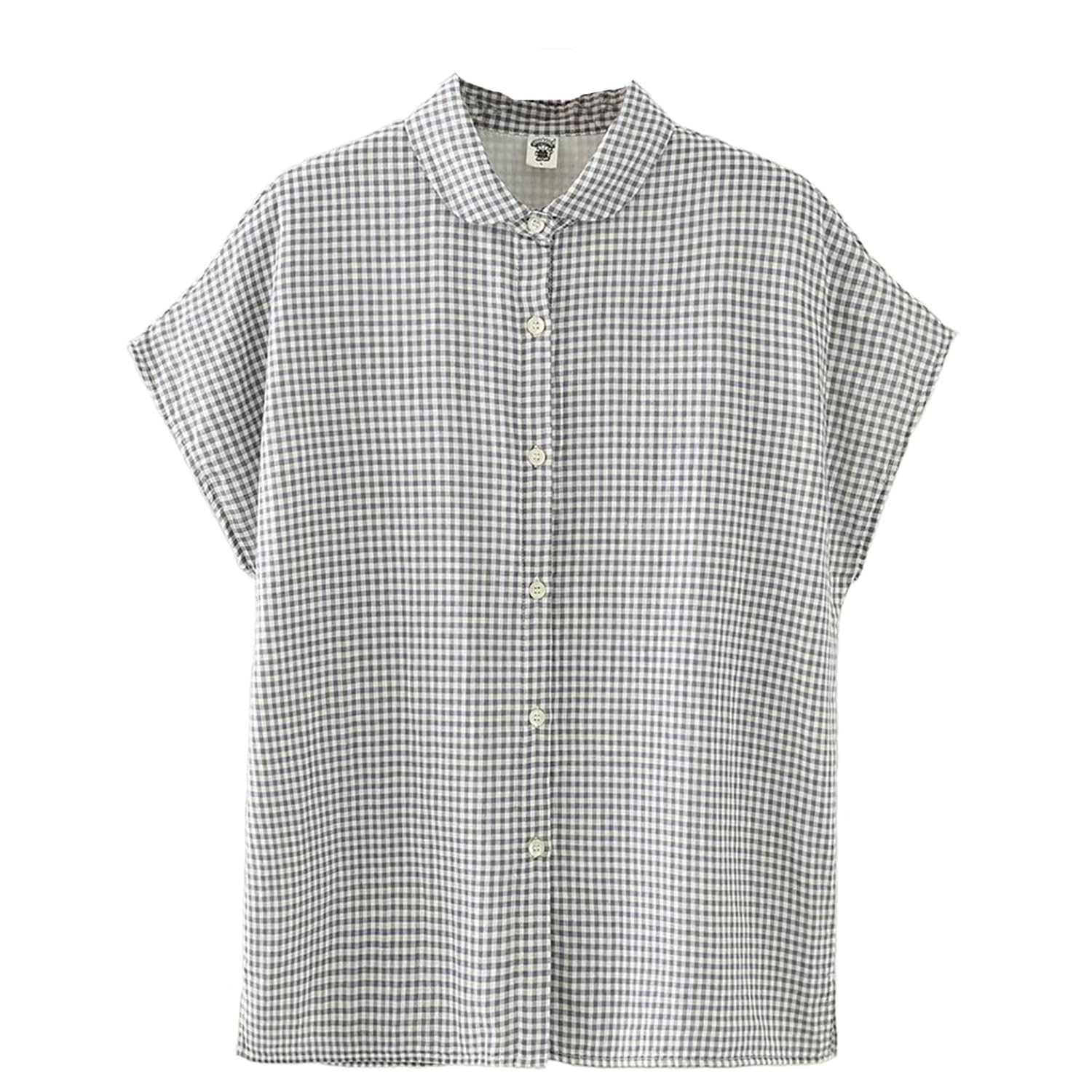 

Cotton linen cotton linen short striped for work or school [Hanmall] shirt, blouse, shirt, summer, sleeve, women s top, blouse, sheer, plain, simple, синий