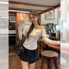 Autumn Super Good-looking Ootd White Slanted Shoulder Embroidered Bow Long-sleeved T-shirt Women's Off-the-shoulder Slim-fit Top