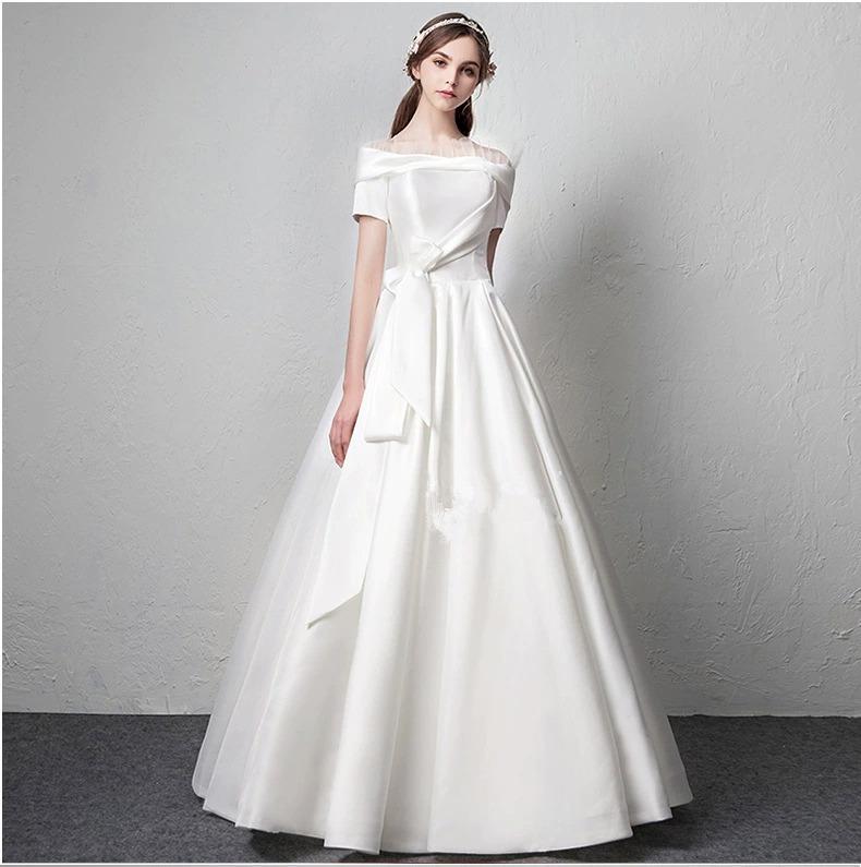 French Light Wedding Dress Certificate Registration Dress Small White Dress Satin Door Dress Korean Temperament Small Bride Engagement