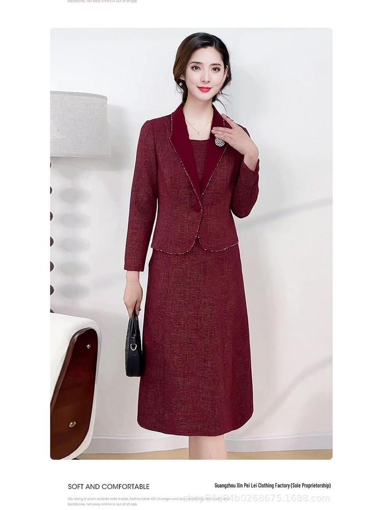 2026 Spring Autumn Fashion: Mother-in-Law Wedding Banquet Faux Two-Piece Dress