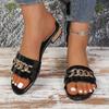 Fashionable European & American Style Slide Sandals – Square Toe Flat Open-Toe Slippers with Metal Buckle One-Band Comfortable Sandals for Women