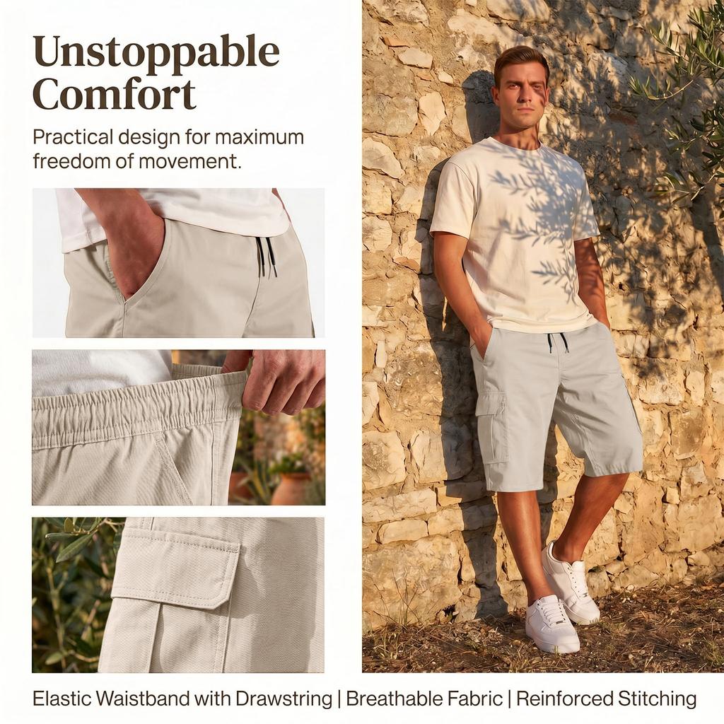 Mens Shorts Casual Cargo Shorts for Men with Elastic Waist Drawstring Multi Pocket Lightweight Mens Athletic Shorts Gym Shorts Men