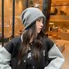 Pile Hats Female Autumn and Winter Show Face Small Bag Head Cold Hat Big Head Circumference Drawstring Crimped Knitted Wool Hat