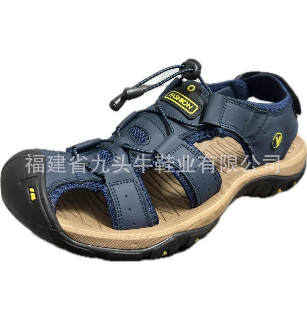 Summer Men's Large-size Sandals Outdoor Beach Shoes Velcro Bag Sandals Genuine Leather Head Layer Leather Breathable Casual Shoes