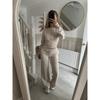 Womens Winter Casual Two-Piece Set Solid Color Zip-Up Top Straight Leg Pants Streetwear Outfit