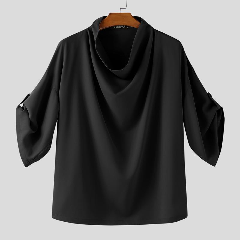 

INCERUN Men s Swing Collar Half Sleeve Casual Oversized T-Shirts Tops M чёрный