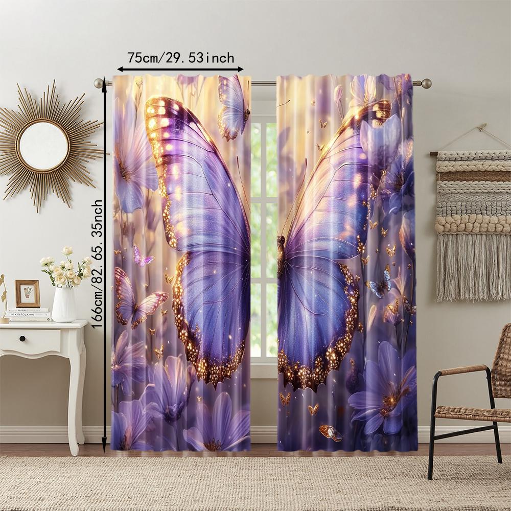 Set Of 2 Versatile Polyester Transparent Curtains Home Decoration Butterfly Use Bedrooms Living Rooms Curtain Perfect For Room