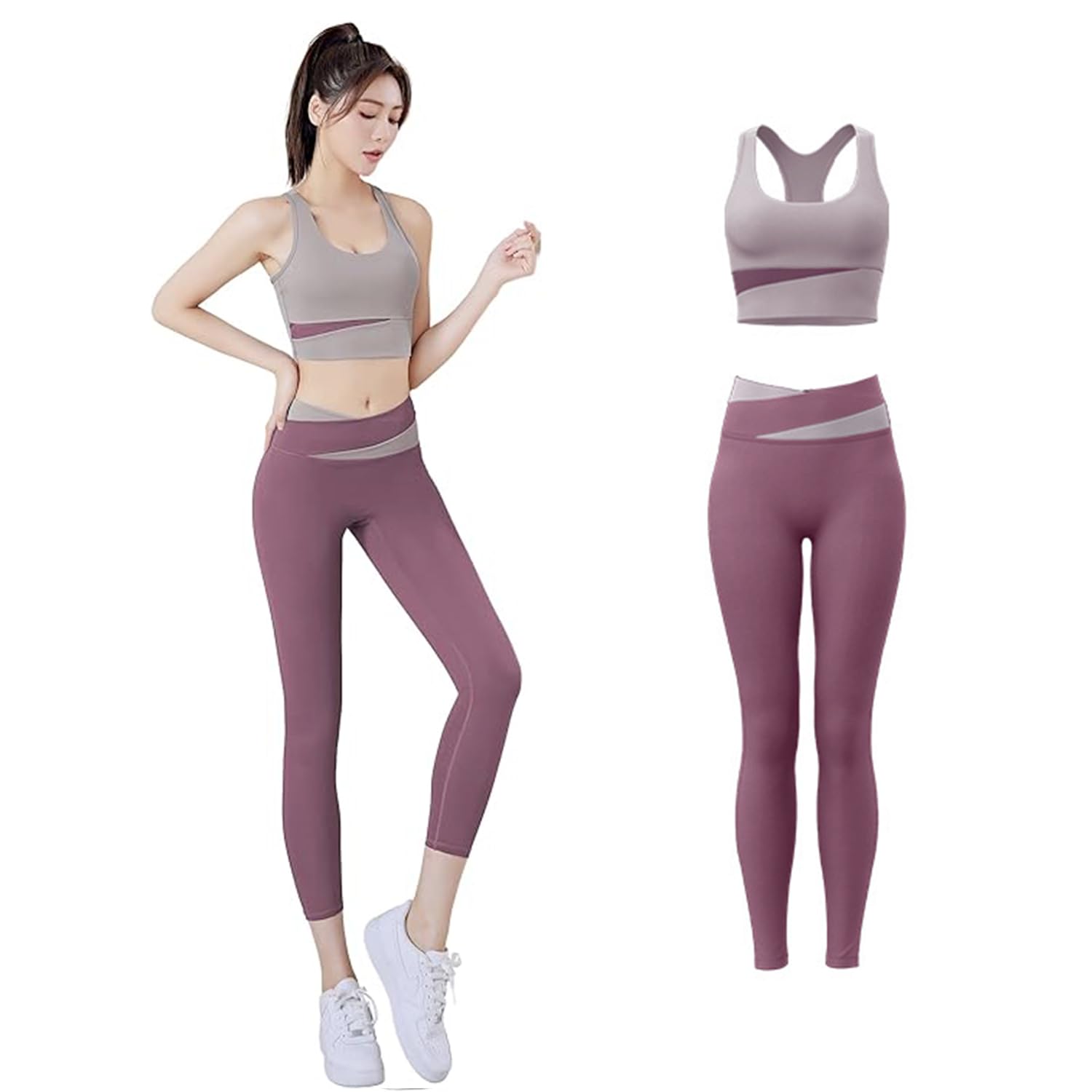 

SooPii Тренировки по йоге Спортивная йога и удобный комплект с высокой талией Женская спортивная одежда, Одежда, Одежда, Бюстгальтер, Брюки, Леггинсы, [Липкий бюстгальтер, Влагоотводящий,