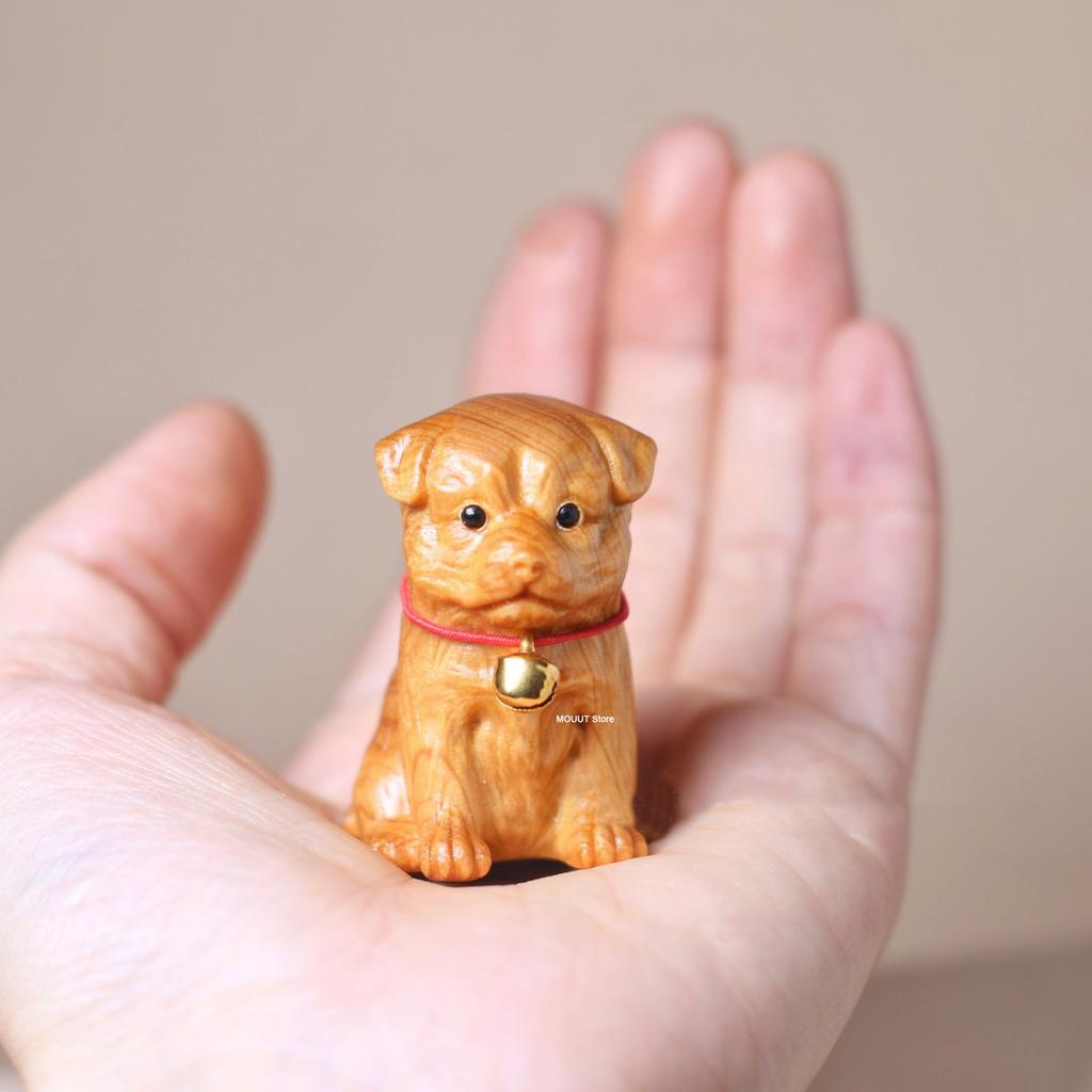 Cute Small Milk Dog Animal Figurine Ornament,Cliff Cypress Wooden Carving Zodiac Dog,Office Home Decor Birthday Gift,2025 New