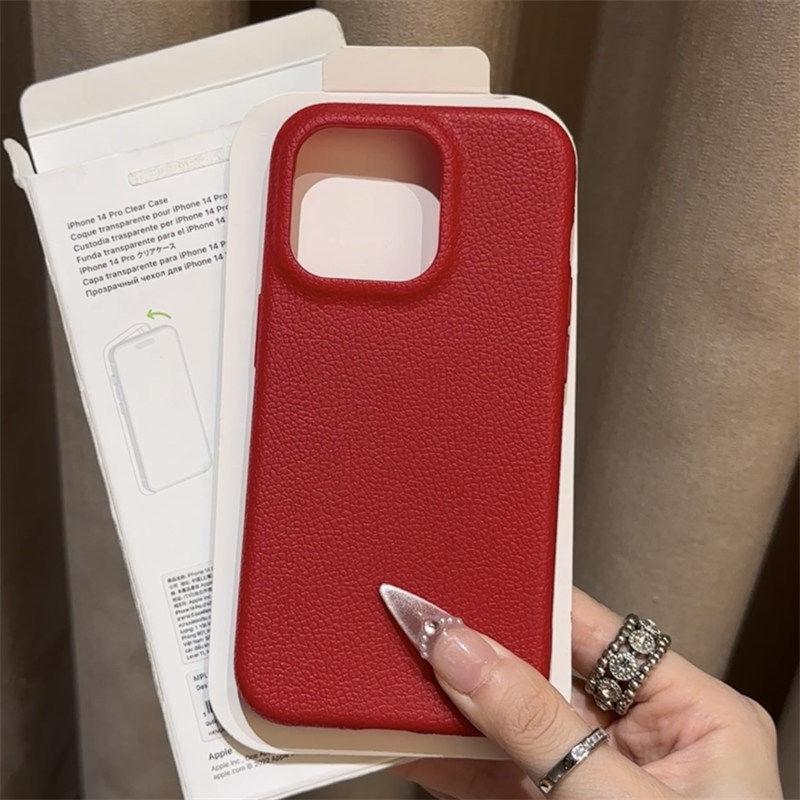 Simple Solid Color Lychee Pattern Suitable for Apple 16pro Mobile Phone Case IPhone15 14 Anti Fall Soft Shell Protective Case