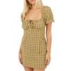 Womens/Ladies Checked Square Neck Puff Sleeve Mini Dress