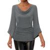 Women's Fashionable Solid Color Round Neck 3/4 Sleeves Shiny Slim Fit Shirt Top