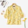 ZANZEA Women Casual V-Neck Summer 3/4 Sleeve Floral Print Blouse