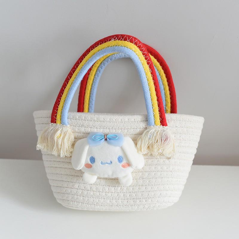 Girls 'bag Korean Rainbow Cloud Handbag Children's Woven Bag Large-capacity Straw
