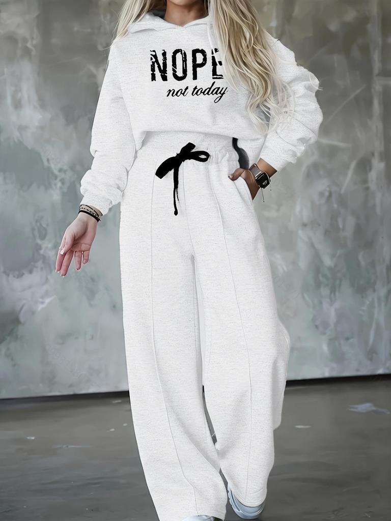 Damhöst/Vinter 2025 Mode Casual Huvförsedd Tryckt Träningsdräkt - Förtjockad Tvådelad Set