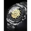 Brand Men Watch Trendy High Quality Stainless Steel Luminous Skull Hollow Waterproof Male Fashion Quartz Clock Wristwatch Gift