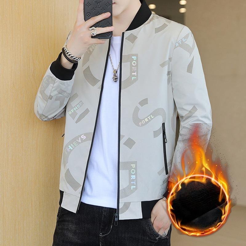 Fleece Jacket Men's Winter New Style Men's Baseball Collar Youth Casual Full Print Printed Top Jacket