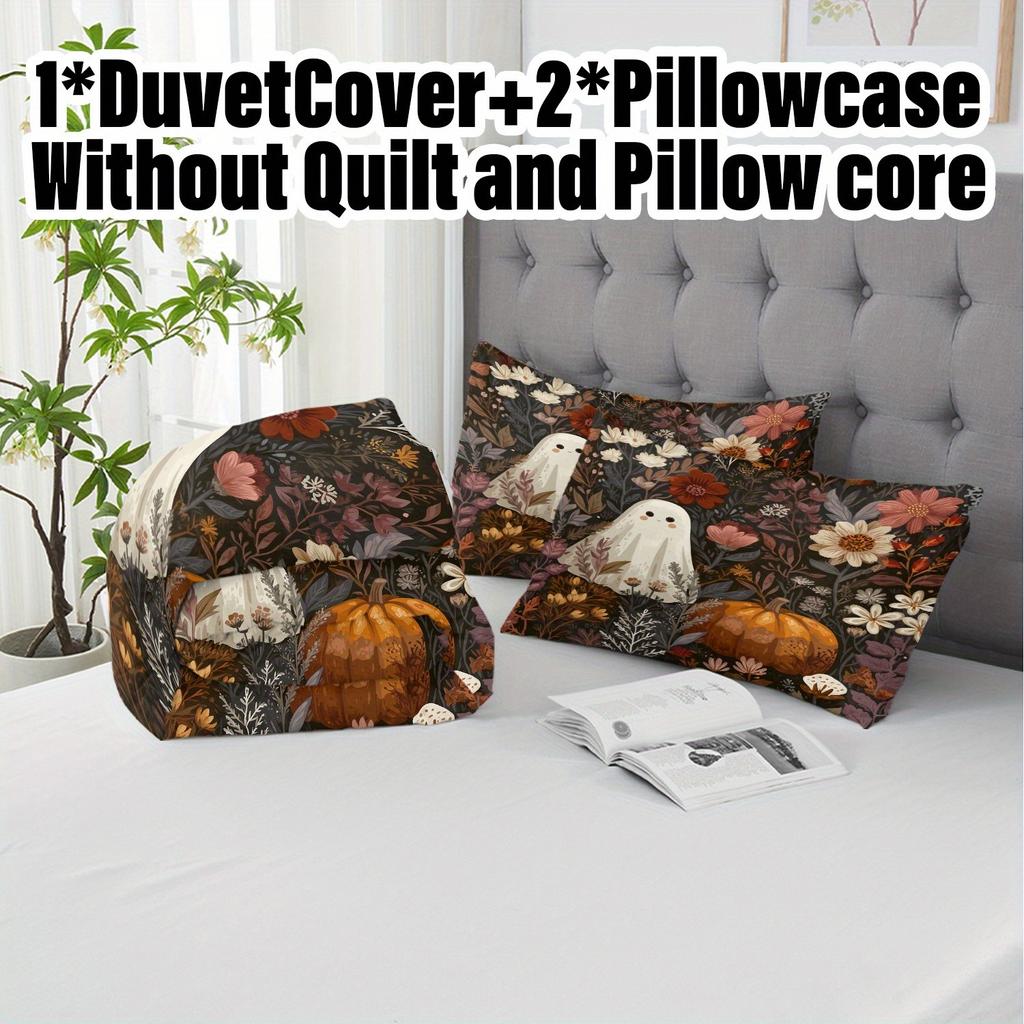 3pcs Halloween Pumpkin Monster Duvet Cover Set Without Core, Quilt Cover with 2 PillowcasesSoft and Machine Washable
