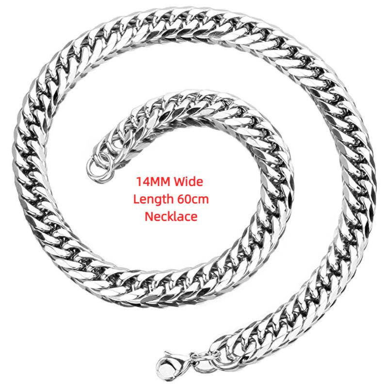 Stainless Steel Cuban Link Chain Silver Color Necklace Bracelet For Men Jewelry 8/10/12/14Mm Width Hip Hop Punk Accessories