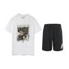 Li Ning Anti-Five Pattern Letter Print Short Sleeve T-Shirt Large Logo Solid Mark Mid-Waist Five-Point Shorts Casual Sports Suit AHSU979-2+YKSV197-2