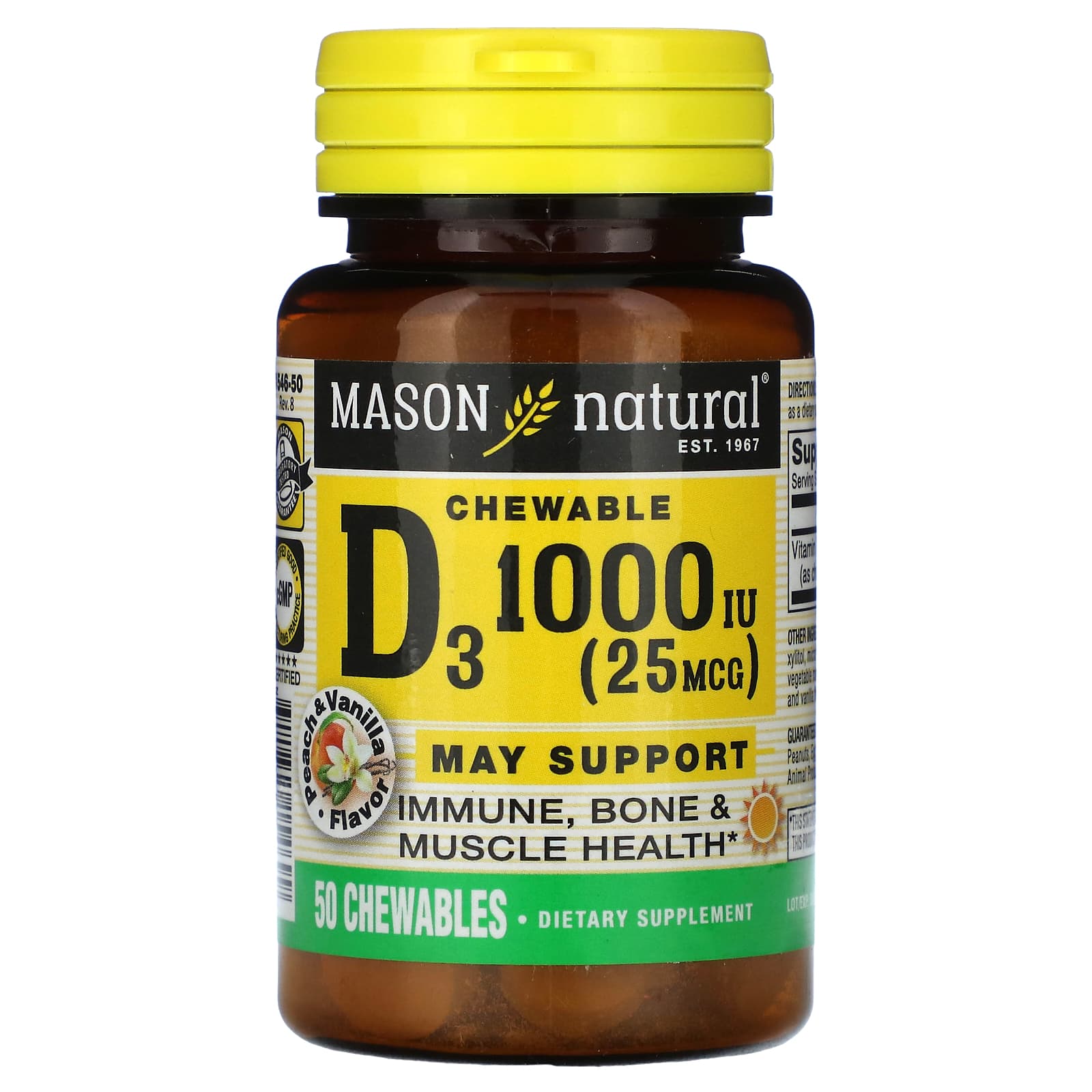 

Vitamin D3, Peach & Vanilla, 25Mcg (1,000Iu), 50 Chewable Tablets