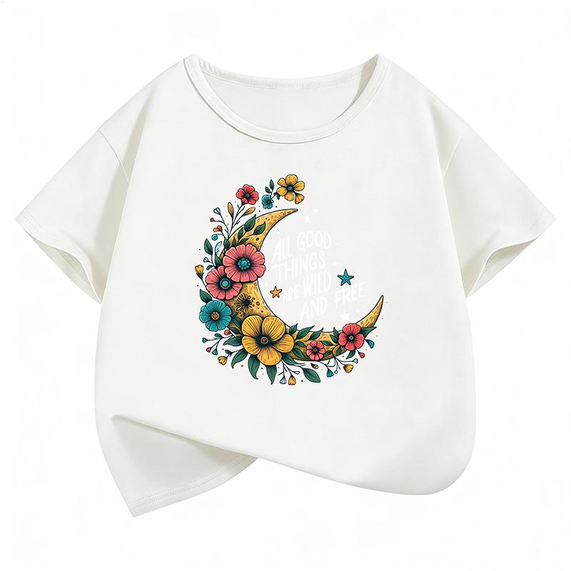Fashion Star with Floral Design TShirt Printed T Shirt Girls Summer Clothes Short Sleeve Tops TShirts Cute Boys Clothing