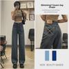 Women's Cement Gray High-Waist Wide-Leg Jeans - Plus Velvet, Slim, Loose, Drapey, Small Size for Autumn/Winter.