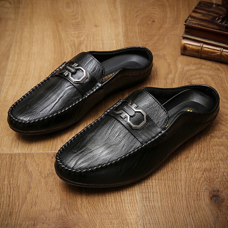 Men’s Casual Half Slippers Summer Fashion Mules Luxury Genuine Half Designer Shoes Comfortable Loafers