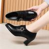 Flying woven pointed elastic splicing thick heel deep mouth single shoes women's autumn versatile retro middle heel fashion small leather shoes