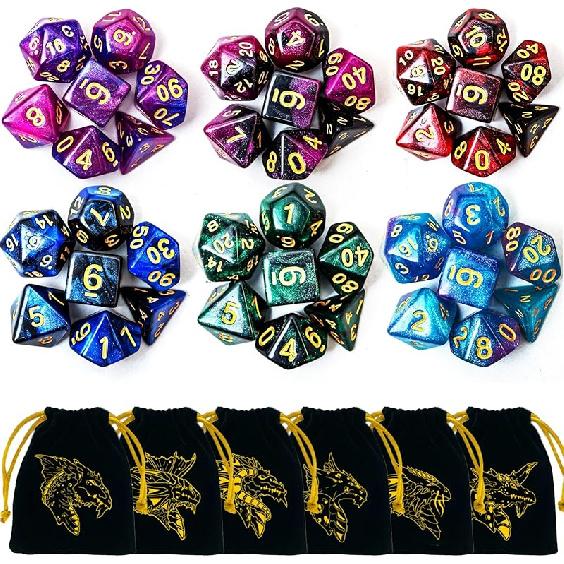 DND Dice Set 42 Pcs Polyhedral Dungeons and Dragons Rolling Dice for D&D RPG MTG Table Games Dice Bulk with Colorful Drawstring Bags and Dice Tray