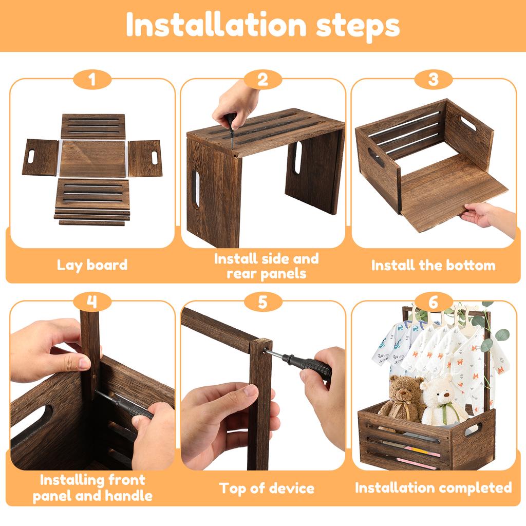 Baby Shower Crate Closet Thickened Wood Baby Shower Basket with Handle Hollow Out Baby Storage Crate with 5 Hangers and Wreath
