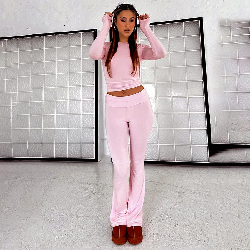 

Women s Fashion Solid Color Long-Sleeve Two-Piece Set Large