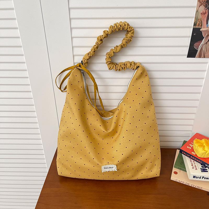 2026 Women s Polka Dot Canvas Tote: Stylish Bow, Large Capacity, Versatile Crossbody & Shoulder Bag