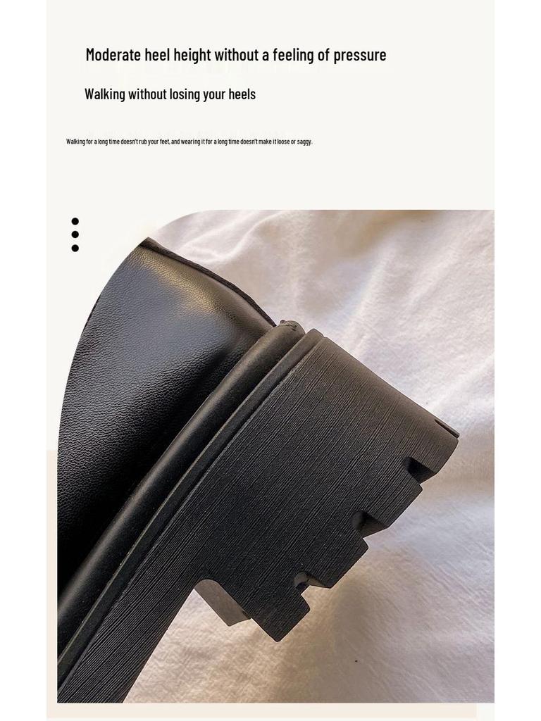 Women's Black Height-Boosting Retro Loafers - Thick Sole, British Style, 2025 Spring Collection