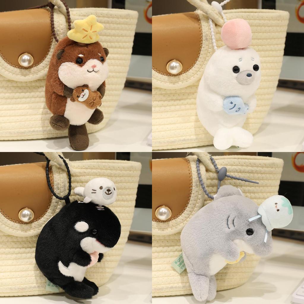Adorable Ocean Themed Plush Toy Cute Realistic Otter Seal Whale Shark Keychain