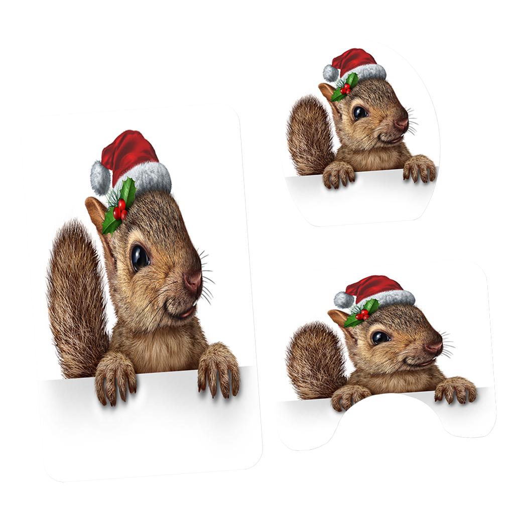 

3 of pack Bathroom Rug Mats Set Mat Toilet Lid Cover Reindeer Pattern Pedestal Mat Non Slip Bath Mat Toilet Rug Set for home