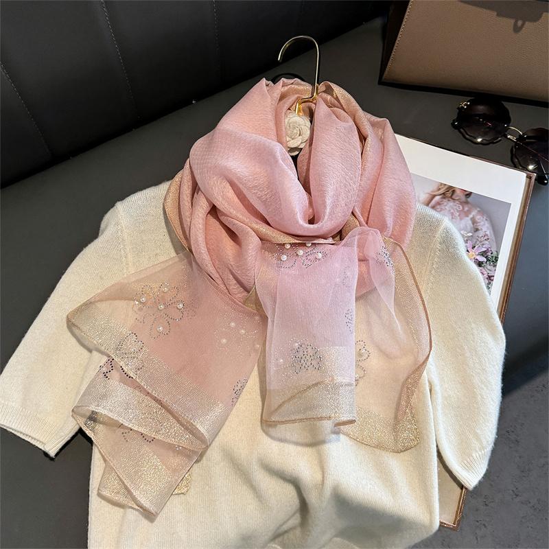 Luksuriøst skinnende blondeskjerf Silke Dame Hijab Myke ullsjal og omslag Stor blomst Tynne skjerf Foulard Kvinne Bufanda Ny