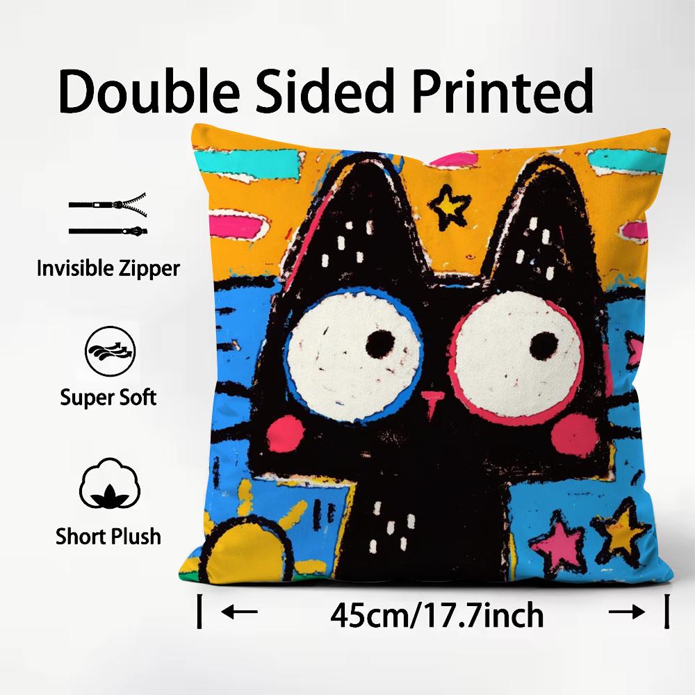 Doodle Cat Collection Cushion Cover Soft Decorative Pillow Case Suitable For Bedroom Sofa Car Travel Use