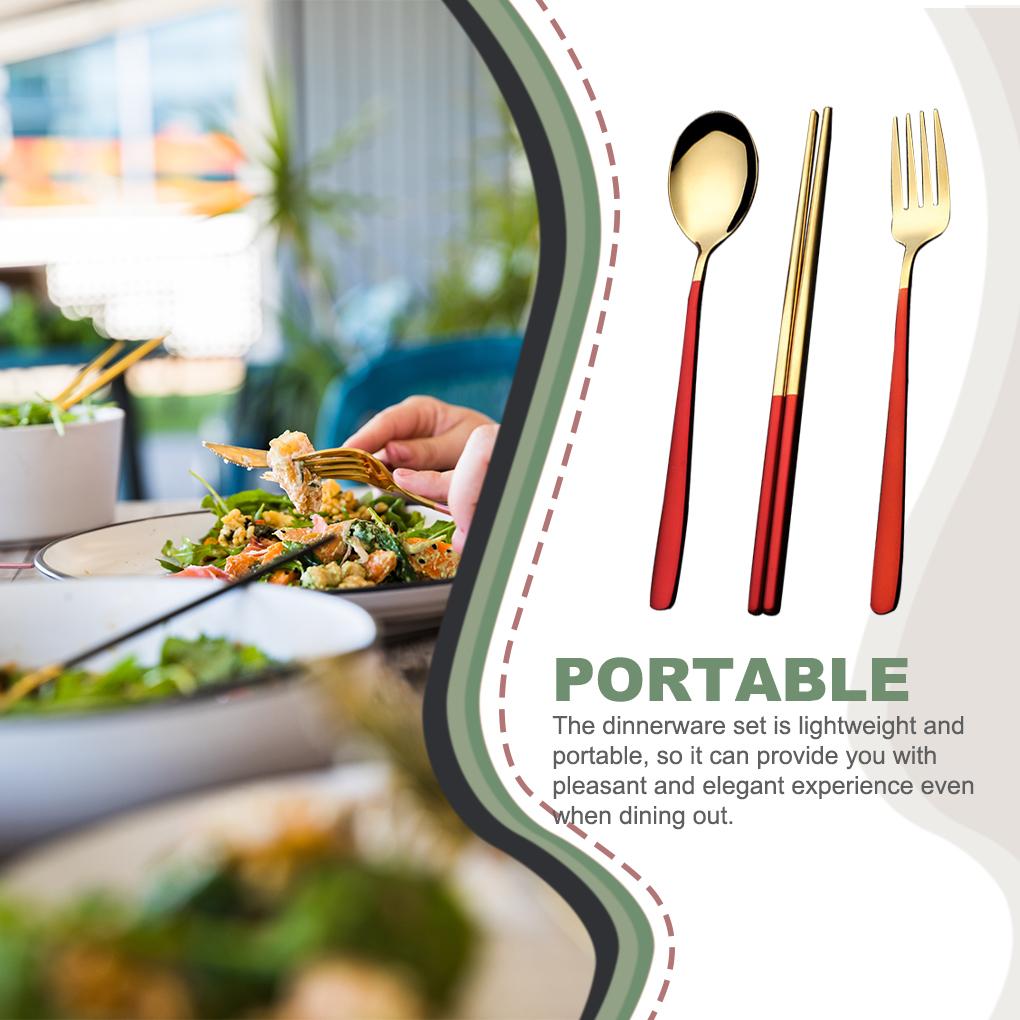 Kitchen Utensils 304 Stainless Steel Portable Sets Reusable Tableware with Box Students Use Ple Design Breakfast Dinner