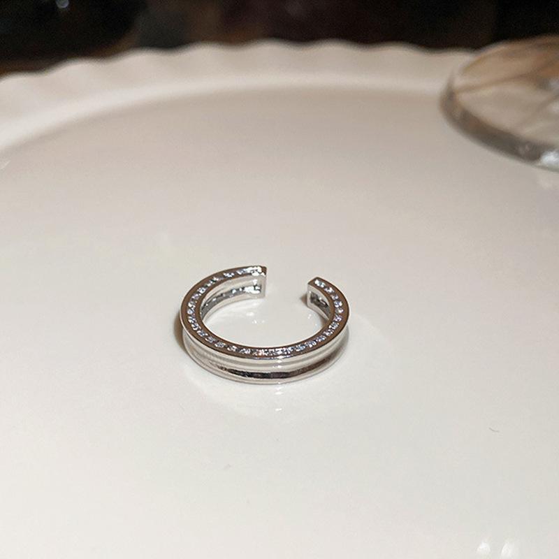 18K Gold Plated Pearl & Diamond Open Ring: High-End Fashion Jewelry for Women