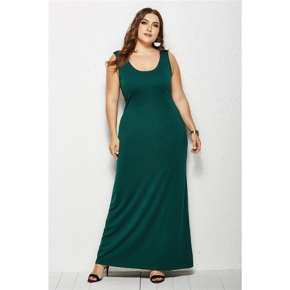 Women Sexy Sleevesless Plain Maxi Dresses Casual Long Dresses Summer Beach Round Neck Long Dress Oversize